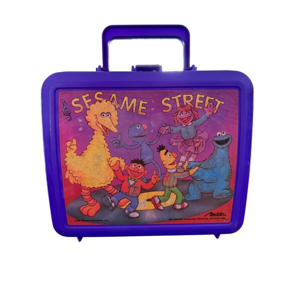 Vintage Aladdin Sesame Street Purple Plastic Lunchbox Big Bird Cookie Monster - Picture 1 of 11